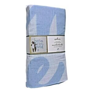 Hallmark Triple Layer Cotton Muslin Swaddle Blanket Born to be Loved Blue White‎